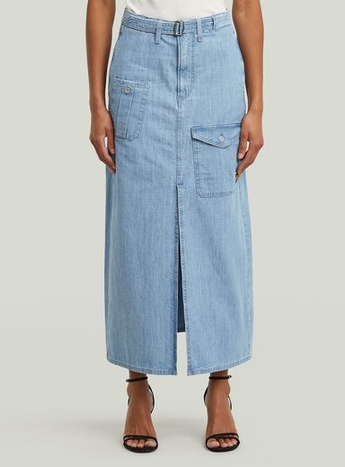 Belted Cargo Long Skirt
